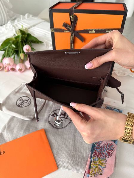Сумка в стилі Hermes Kelly Chocolate Silver P15035 фото