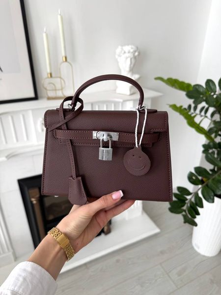 Сумка в стилі Hermes Kelly Chocolate Silver P15035 фото