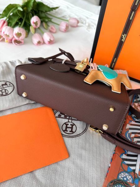 Сумка в стилі Hermes Kelly Chocolate Gold P15034 фото