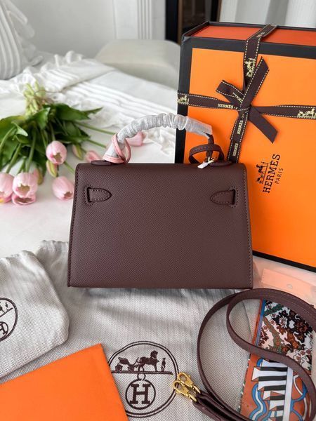 Сумка в стилі Hermes Kelly Chocolate Gold P15034 фото