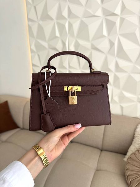 Сумка в стилі Hermes Kelly Chocolate Gold P15034 фото
