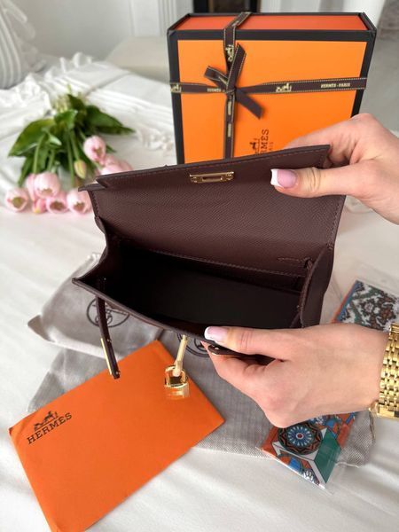 Сумка в стилі Hermes Kelly Chocolate Gold P15034 фото